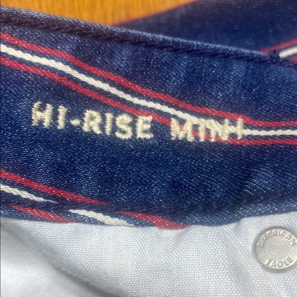 American Eagle red, white & blue Striped Denim hi rise Mini Skirt size 10 - Picture 6 of 7